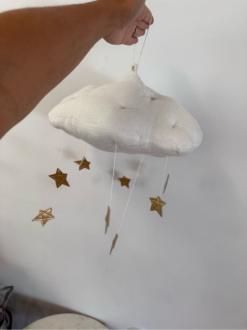 Baby Jives Linen Cloud W/ Stringed Gold Stars Mobile Nursery Ceiling Room Decor